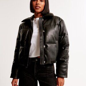 Abercrombie Faux Leather Puffer Jacket - Small